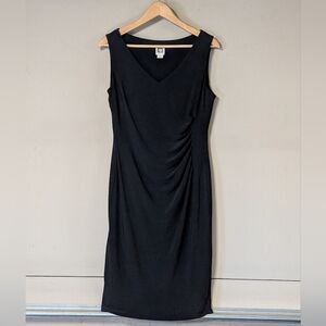 Anne Klein Black Stretch V Neck Ruched Cocktails Church Sheath Dress 10